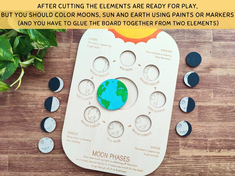Moon Phases Puzzle Laser File, SVG DXF, Moon Calendar for Kids ...