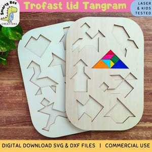 Plik laserowy Geometrycznej Puzzle, Tangram SVG DXF, Gra Trofast Lid dla dzieci, Gra solo, Aktywności przy stole, Pliki Laser Machine, Glowforge