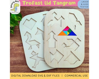 Geometrische puzzel laserbestand, tangram SVG DXF, Trofast-dekselspel voor kinderen, solospel, activiteiten aan tafel, lasermachinebestanden, Glowforge