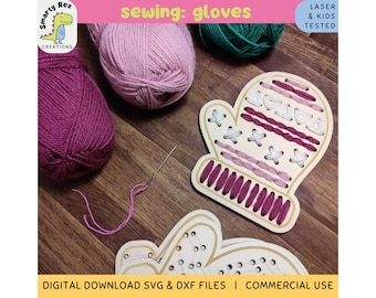Winter Sewing for Kids Laser Cut, Gloves Sewing SVG DXF Lacing Board Files for Laser, Montessori, Fine Motor Skills, Lacing Toys