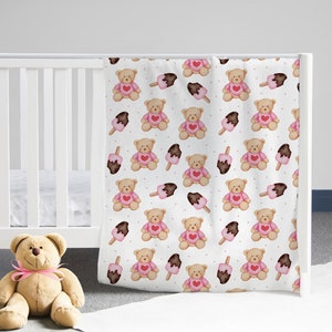 Teddy Bear Baby Blanket: Pink Nursery Decor, Plush Velveteen