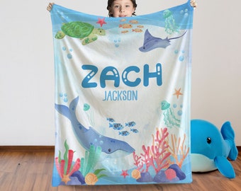 Personalized Ocean Baby Blanket: Plush Sea Animals Nursery Decor