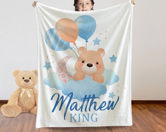 Personalized Baby Boy Blanket: Plush Bear Nursery Decor