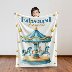 Carousel Baby Blanket: Personalized Boy Nursery Gift