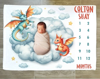 Personalized Dragon Milestone Blanket: Fairy Tale Nursery Decor
