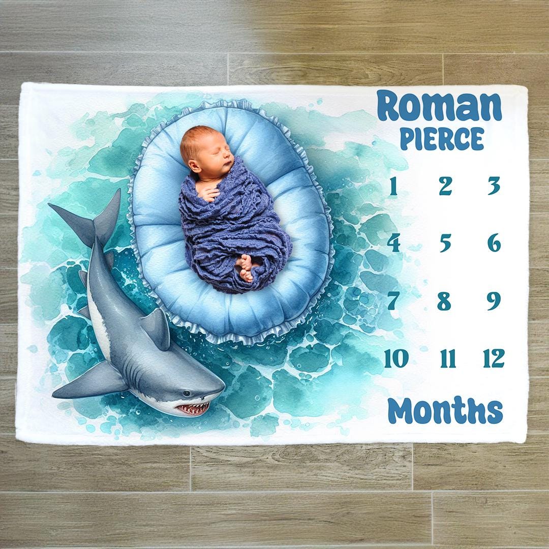 Shark Baby Milestone Blanket, Under the Sea Baby Milestone Blanket ...