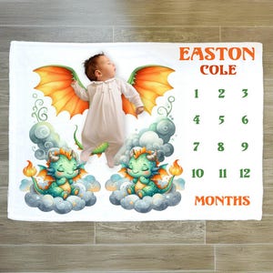 Dragon Milestone Blanket, Dragon Nursery, Personalized Dragon Baby Boy Blanket | Fairy Tale Name Blanket, New Baby Gift, Baby Shower Gift