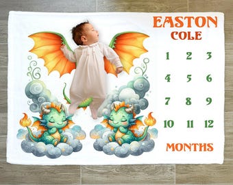 Personalized Dragon Milestone Blanket: Plush Baby Boy Nursery Decor