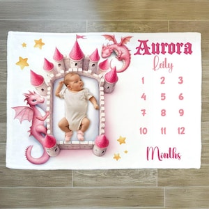 Personalized Dragon Milestone Blanket: Fairy Tale Nursery Decor
