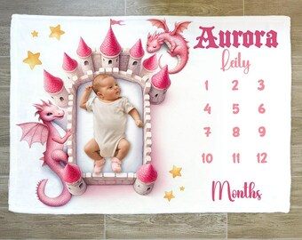Personalized Dragon Milestone Blanket: Fairy Tale Nursery Decor