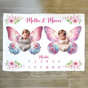 Butterfly Twin Milestone Blanket: Plush Velveteen Photo Prop