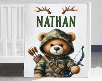 Personalized Hunting Baby Blanket: Plush Hunter Nursery Decor