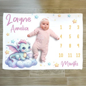 Dragon Girl Milestone Blanket: Baby Photo Prop, Growth Chart