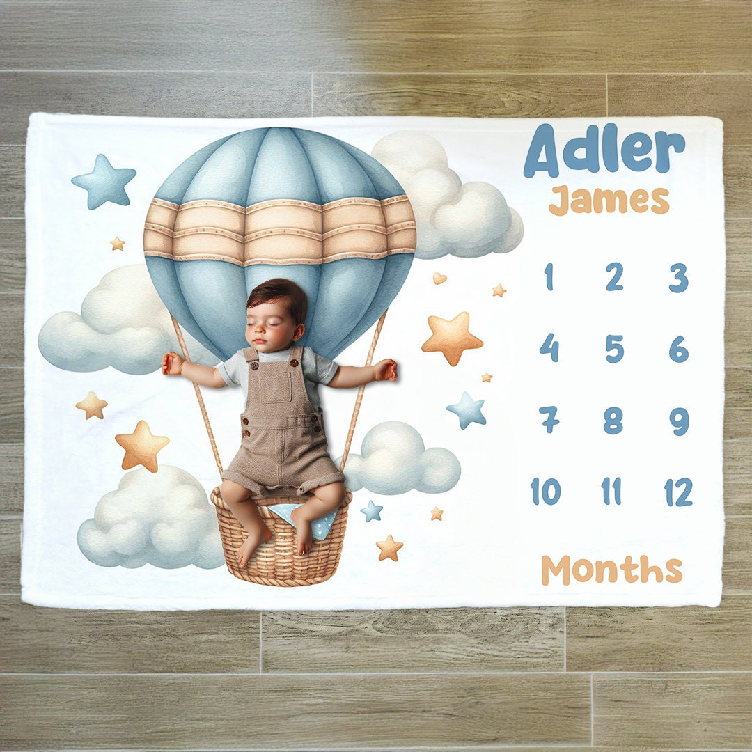 Personalized Hot Air Balloon Milestone Blanket: Baby Photo Prop - Etsy
