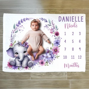 Elephant Baby Milestone Blanket, Baby Milestone Blanket, Growth Tracker, Elephant Month Blanket, Elephant Baby Newborn, Baby Safari Animals