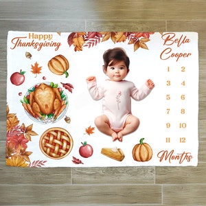 Thanksgiving Milestone Blanket, Thanksgiving Monthly Milestone, Milestone Blanket, Photo Blanket, Growth Chart, Autumn Baby Gift