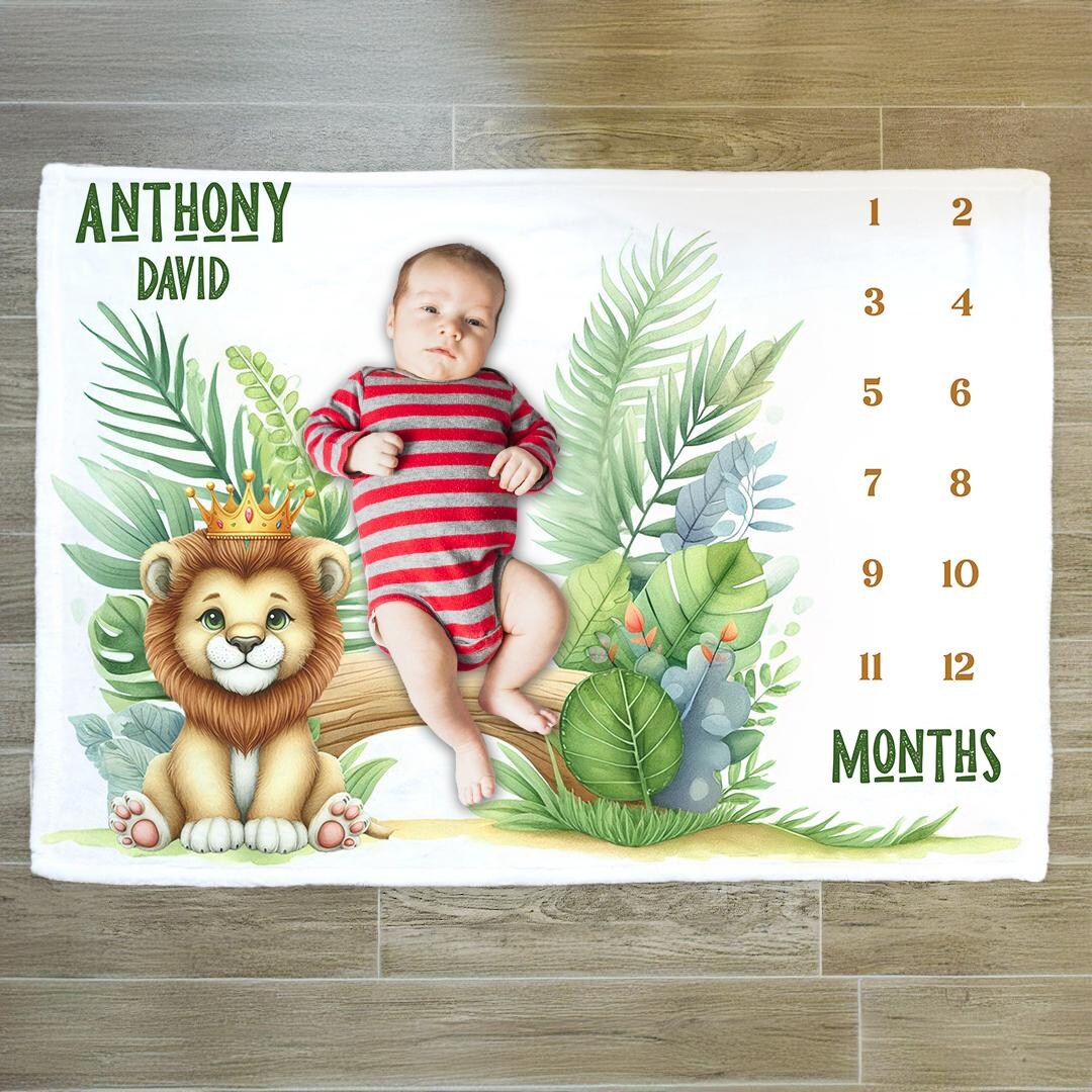 Personalized Lion Milestone Blanket: Safari Baby Boy Gift - Etsy
