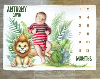 Personalized Lion Milestone Blanket: Safari Baby Boy Gift