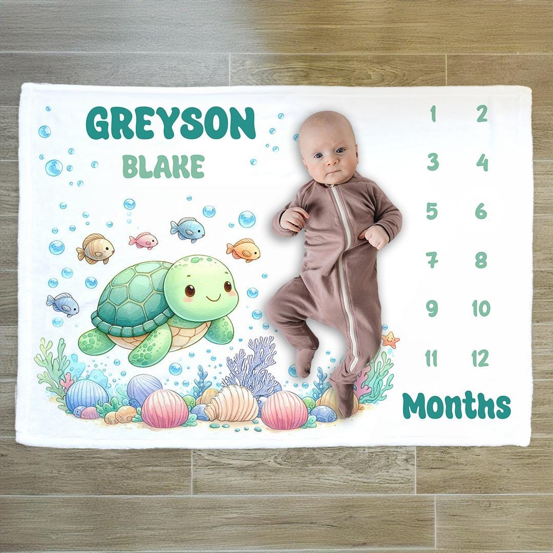 Personalized Under the Sea Milestone Blanket, Turtle Baby Gift - Etsy