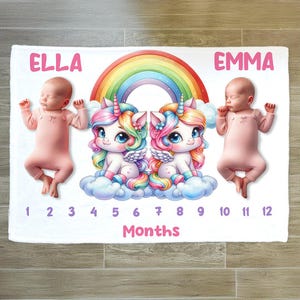 Personalized Unicorn Twin Milestone Blanket, Baby Shower Gift