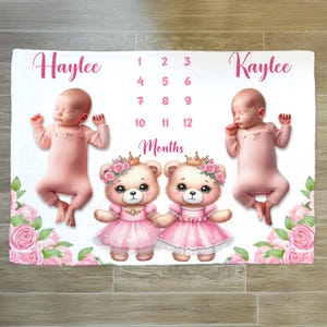 Twin Girls Milestone Blanket: Track Growth & Age