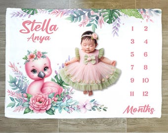 Flamingo Baby Milestone Blanket: Tropical Growth Chart, Photo Prop