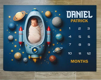 Personalized Space Milestone Blanket: Astronaut Baby Photo Prop