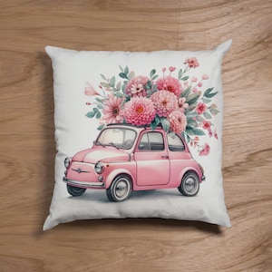 Pink Old Car Pillow Decor, Girl Room Decor, Girls Room Decor, Blush Pink Pillow, Aesthetic Pillows, Pink Roses Pillow, Pink Bedroom Decor