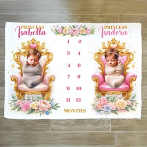 Princess Throne Twin Milestone Blanket: Plush Velveteen Photo Prop