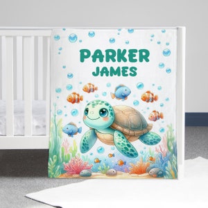 Personalized Turtle Baby Blanket: Ocean Nursery Decor