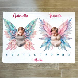 Fairy Wings Twin Milestone Blanket: Plush Velveteen Photo Prop