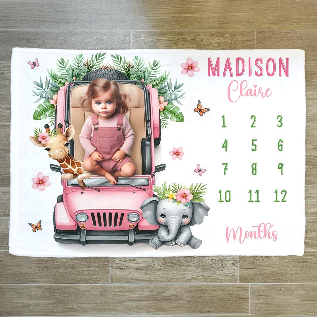 Personalized Safari Baby Girl Milestone Blanket: Growth Tracker - Etsy