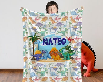 Personalized Dinosaur Blanket: Plush Kids Bedding, Boy Gift