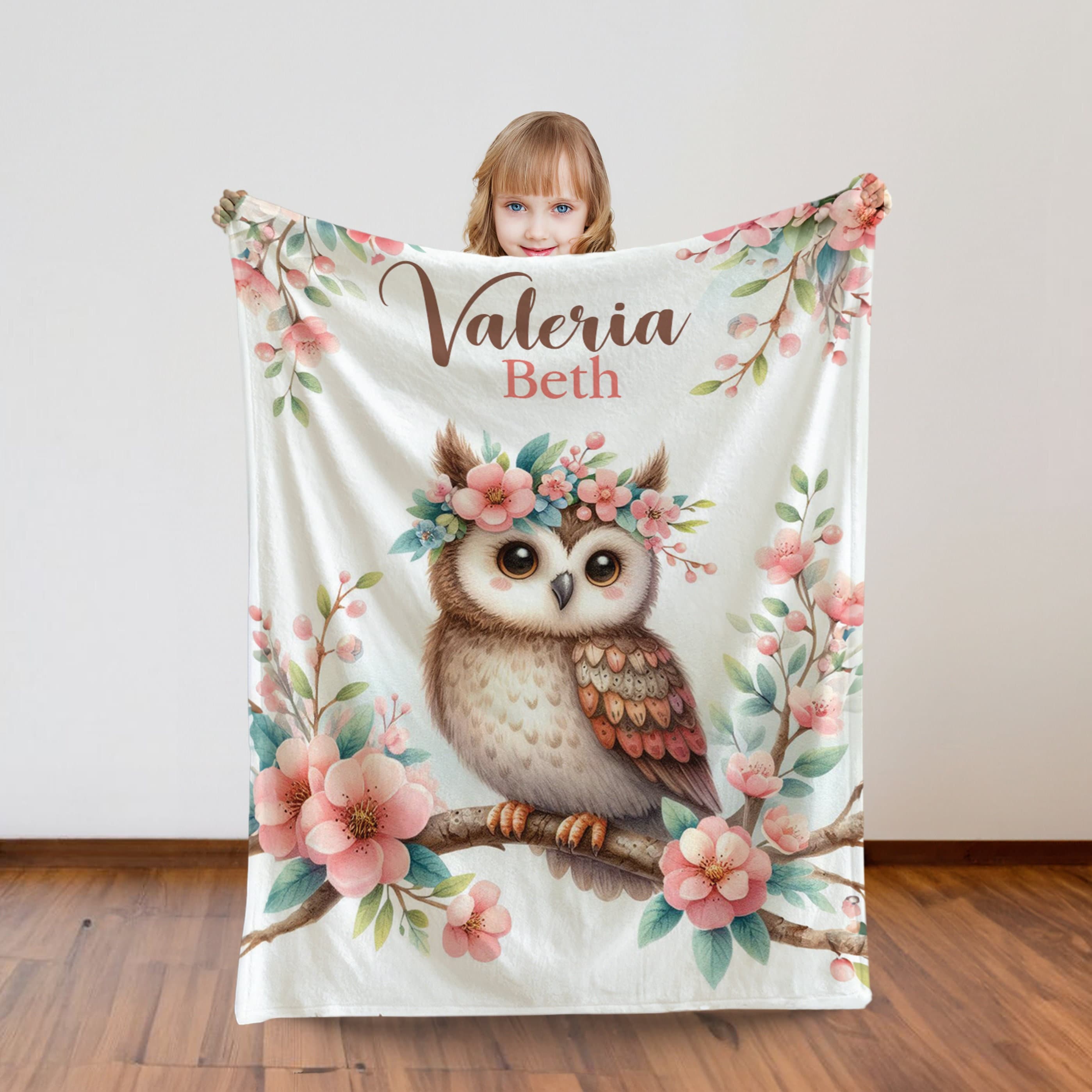 Monogrammed Owl Baby Blanket: Floral Girl Nursery Decor