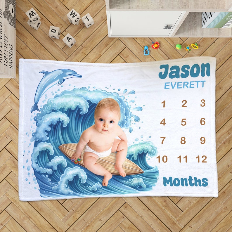 Baby Milestone Blanket - 48x40 Inch Photo Prop With Month Markers, Newborn Shower Gift - View #6