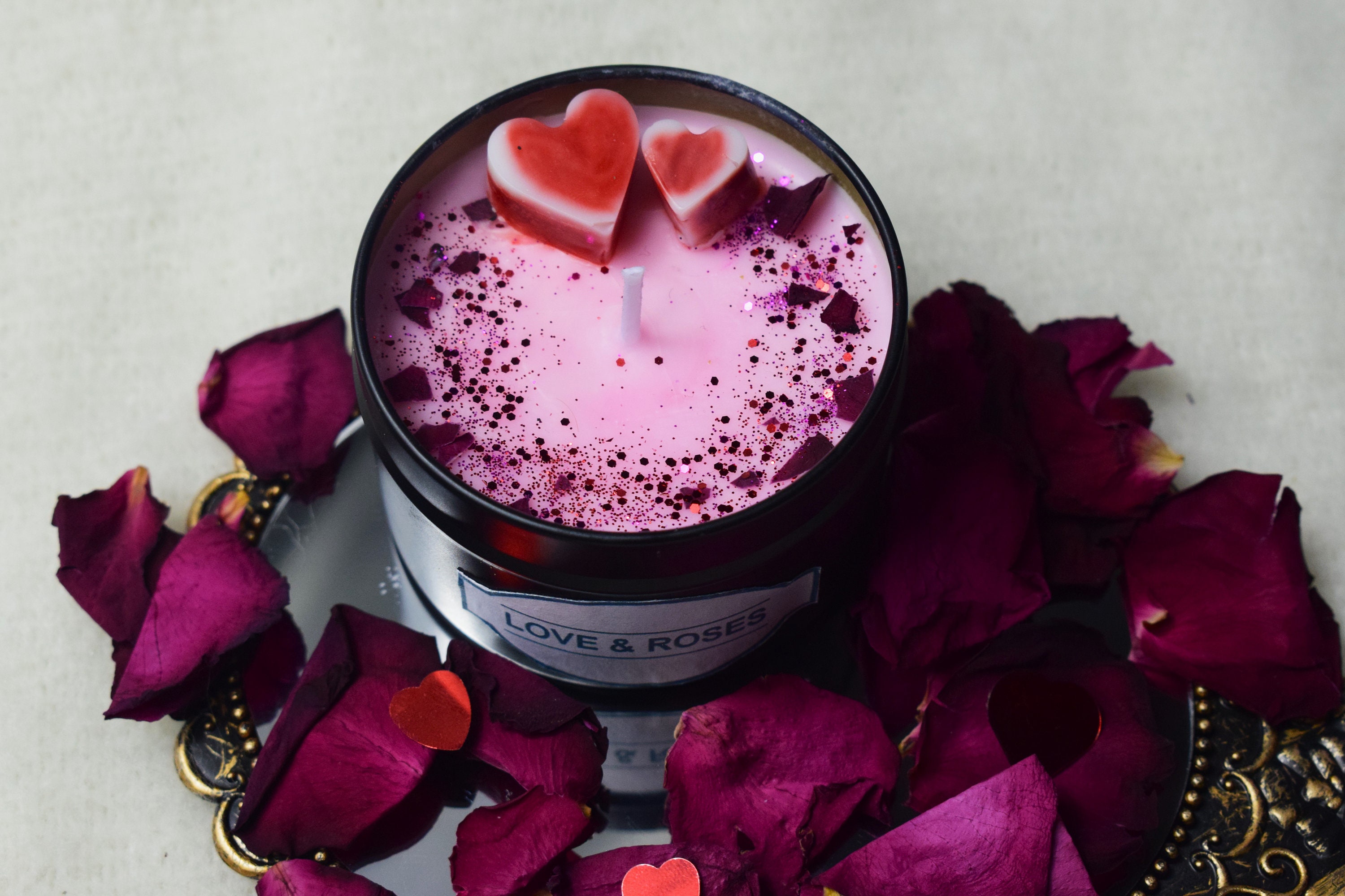 Love and roses candle, valentines candle, valentines gift, valentines rose, gift candle, valentines rose candle
