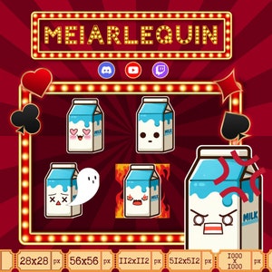 21 emotes pack milk box/milk carton kawaii for twitch, discord, youtube...