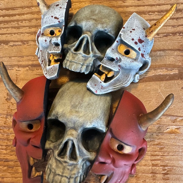 Imán Hannya Mask, imán 3D, resina, Máscara Hannya tradicional japonesa, Máscara samurai, Máscara de demonio, Oni, Kabuki, Namakubi, Tatuaje