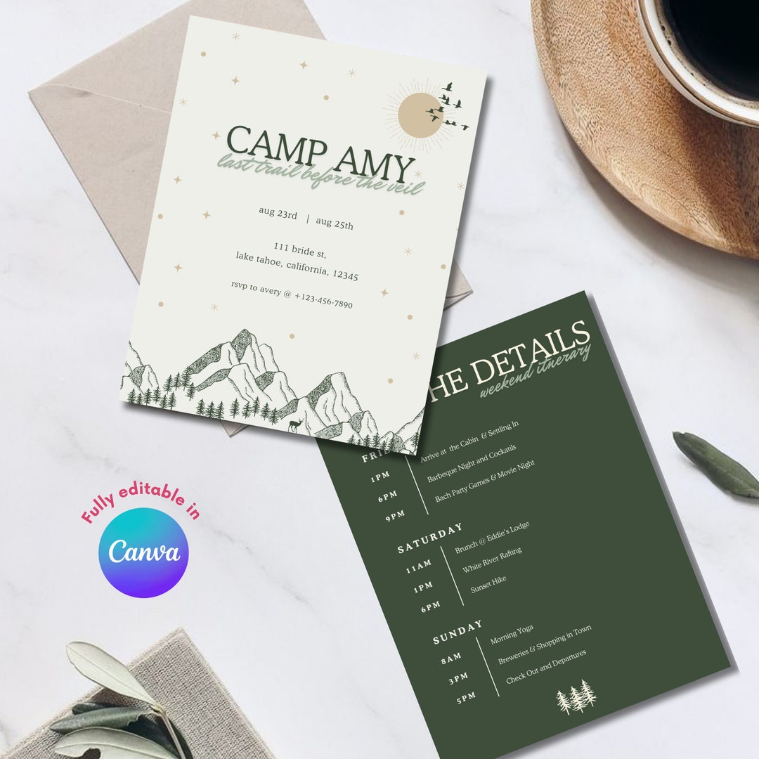 Camping Bachelorette Invitation|last Trail Before the Veil | Itinerary ...