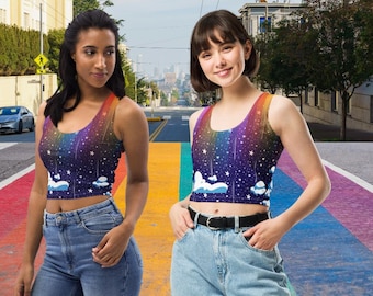 Rainbow Stargazer Starry Night Crop Top: Pride Sky Vibrant Cropped Tank Top