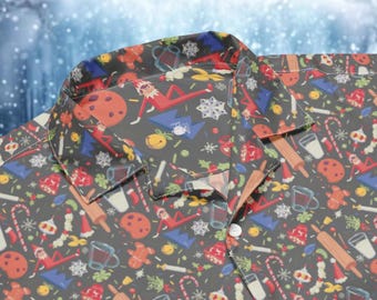 Christmas Baking Theme Button Down Shirt, X-mas Party Gift Holiday Button-Up