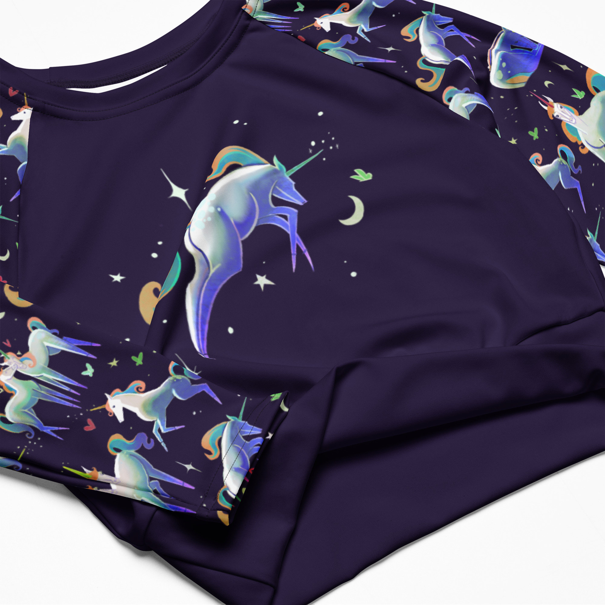 Dazzling Unicorn Recycled Long-sleeve Crop Top, Starry Swim Shirt ...