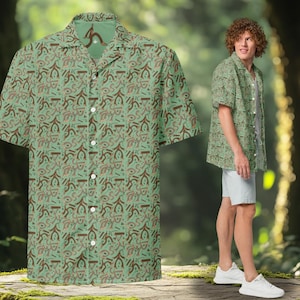 Bigfoot Button-Down Shirt: Eco-Friendly Sasquatch Button Up Forest Design