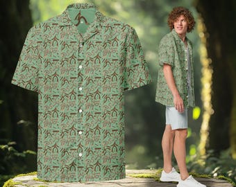 Bigfoot Button-Down Shirt: Eco-Friendly Sasquatch Button Up Forest Design