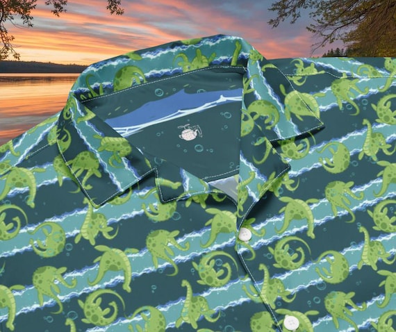 Loch Ness Monster Button-Down Shirt: Recycled Fabric Cryptozoology Loungewear Apparel