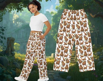 Capybara Print Wide-Leg Pants: Comfy Unisex Pajama Bottoms