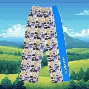 Retro Gamer Controller Print Pajama Pants: "Player 2" Comfy Gift Lounge Pants