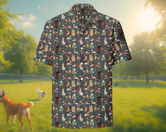 Dapper Dog Button Down Pet Lover Gift Theme Hawaiian Style Button Up Shirt