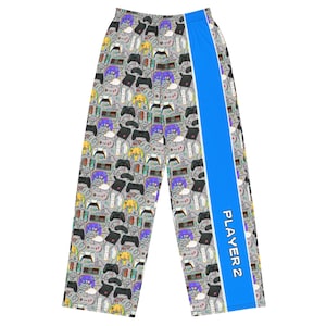 Retro Gamer “Player 2” Co-Op PJ Pant, Gaming Couple Controller Pajamas unisex wide-leg pants