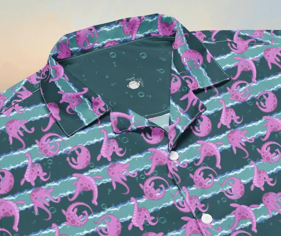 Loch Ness Monster Button-Down Shirt: Recycled Fabric Cryptid Nessie Design